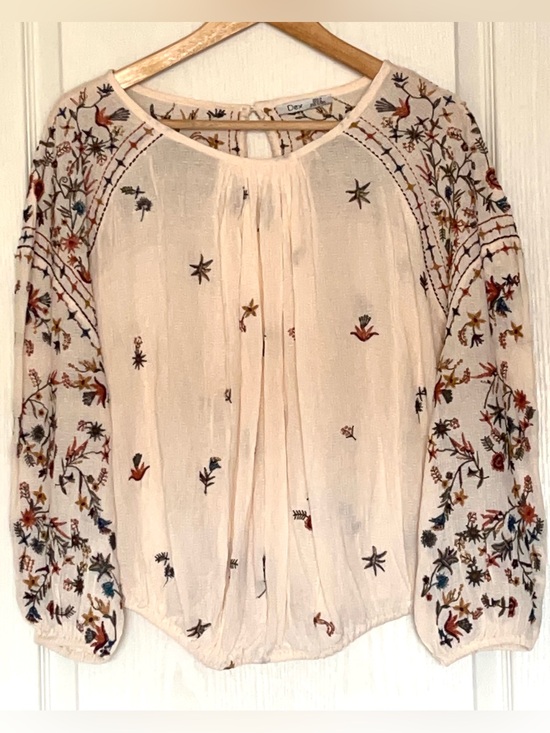 Dex Tops - DEX Embroidered Boho Peasant Blouse Cream Floral Size M Prairie Fairycore 70’s‎